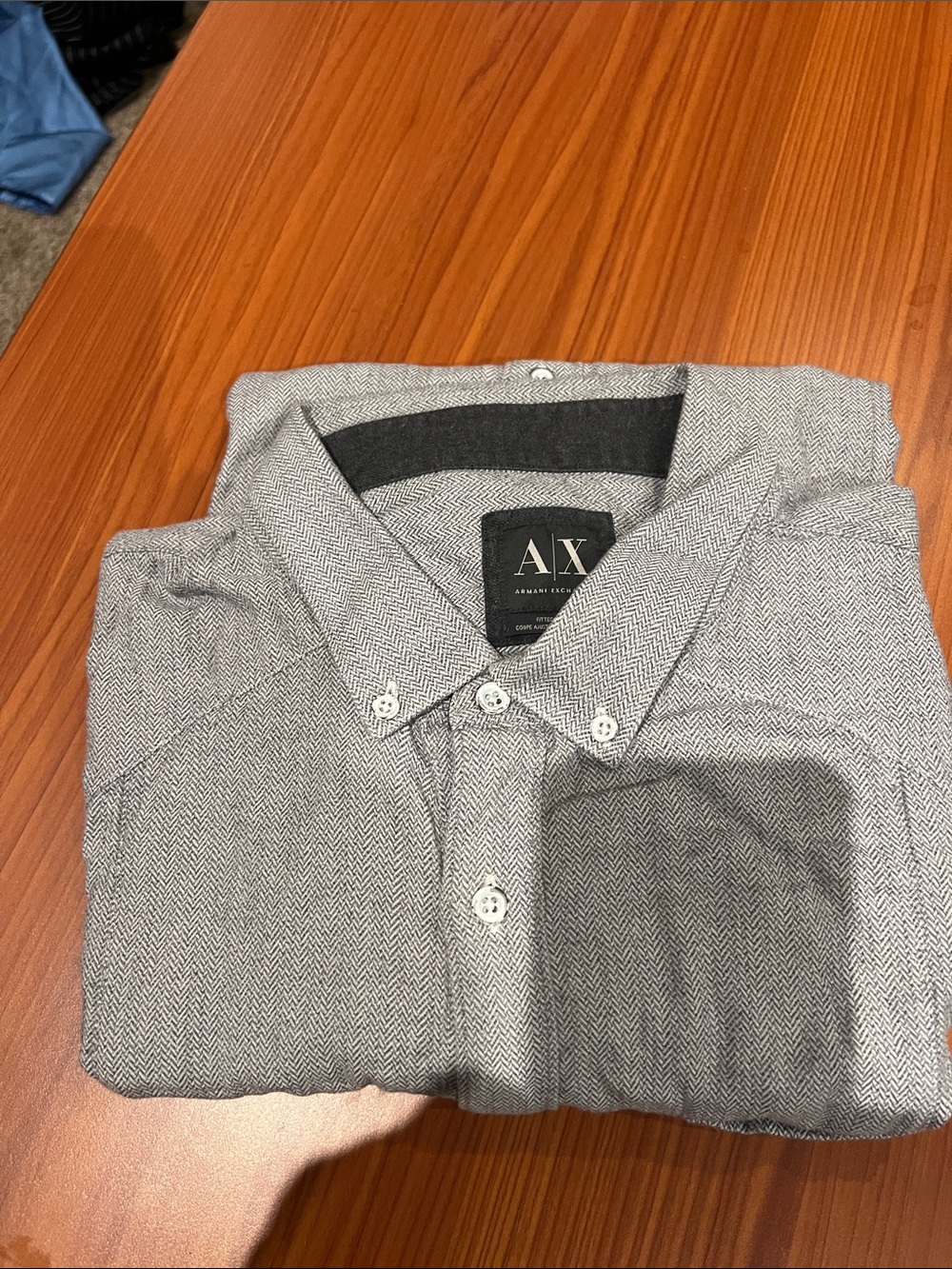 A/X Armani Exchange Men's Gray Herringbone Button-Down Shirt